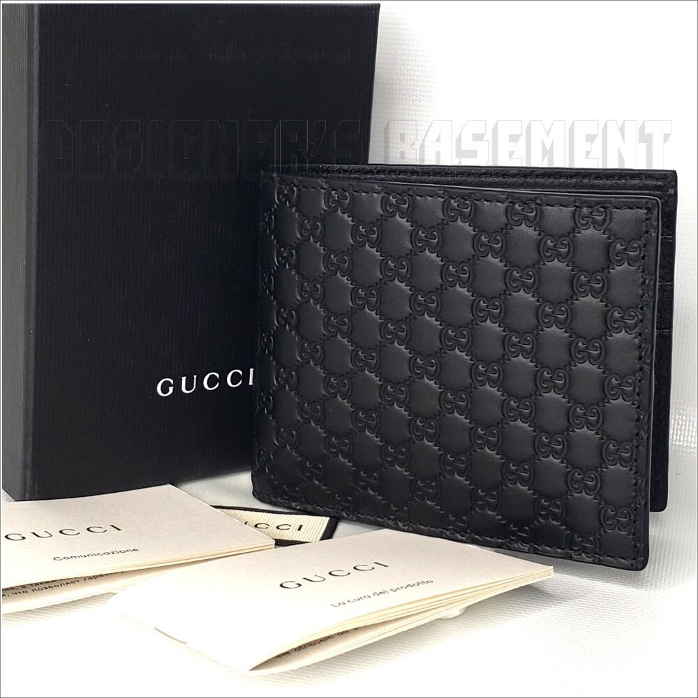 GUCCI Mens black Leather MICRO GUCCISSIMA GG embossed Bi-fold wallet new in Box!